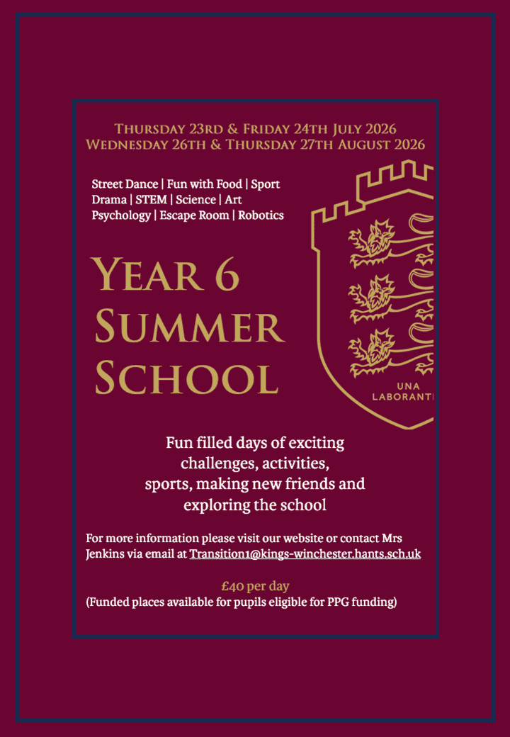 Image showing details of Kings School Year 6 summer holiday activities and courses.