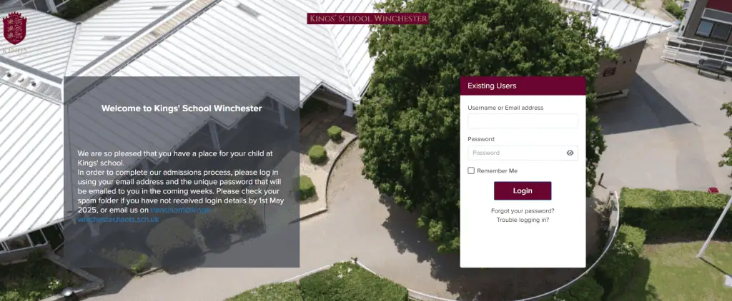 School login portal for students and parents at Kings' School Winchester, Hampshire.